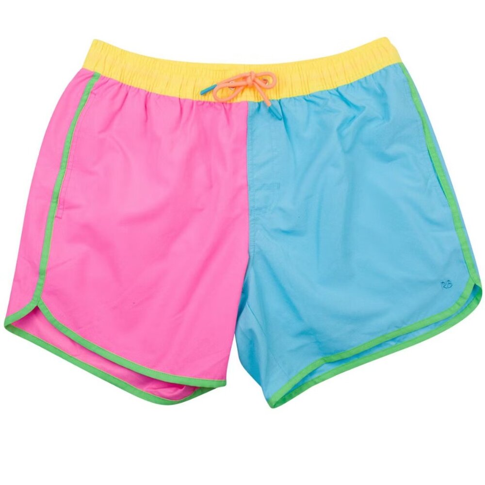 RuggedButts Men's UPF50+ Dolphin Hem Swim Trunks - Neon Color Block, Men's